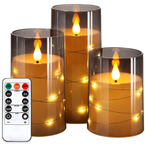 NURADA flickering flameless candle with starlight wires adds romantic ambience.