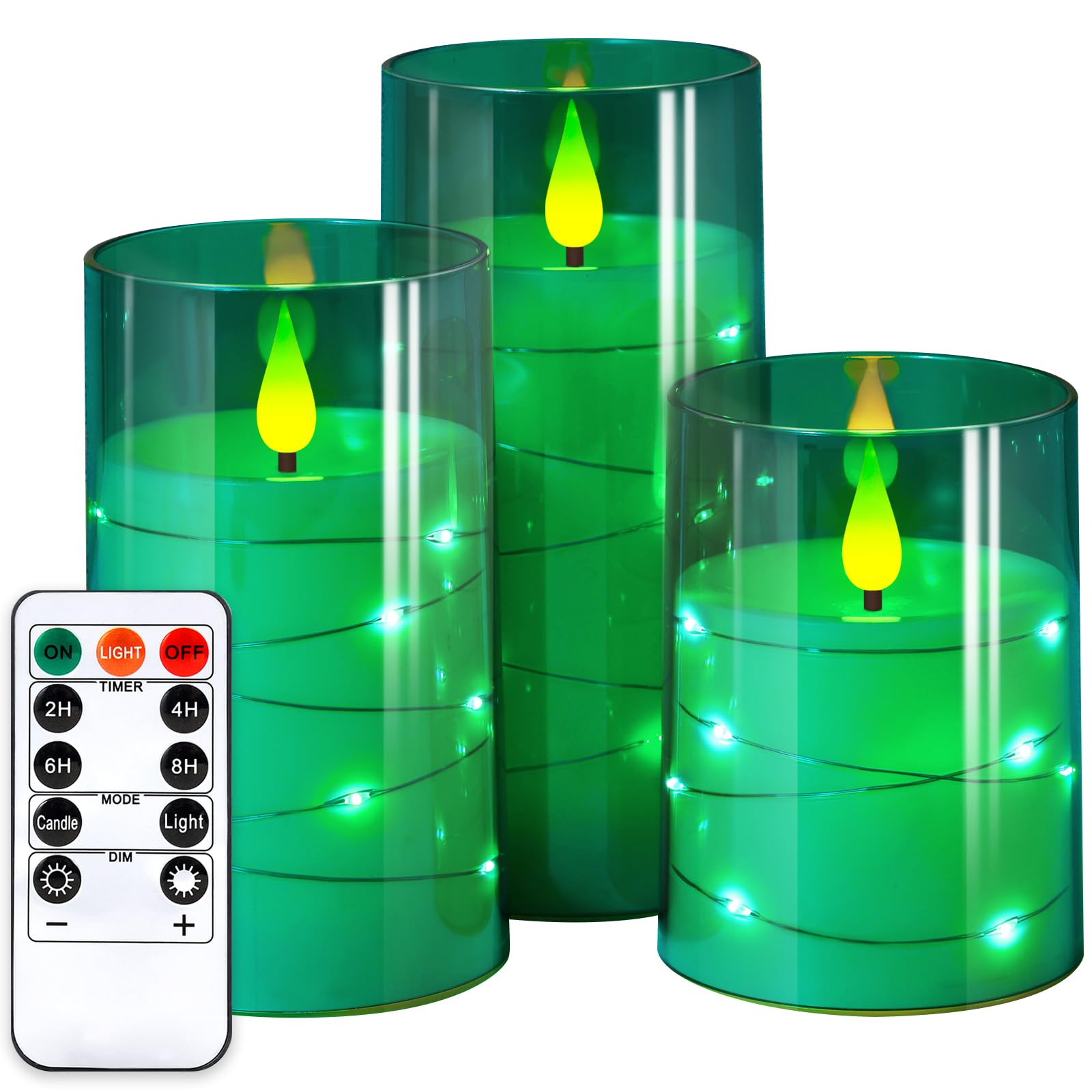 NURADA flickering flameless candles with star-string accents for warm romantic ambience.