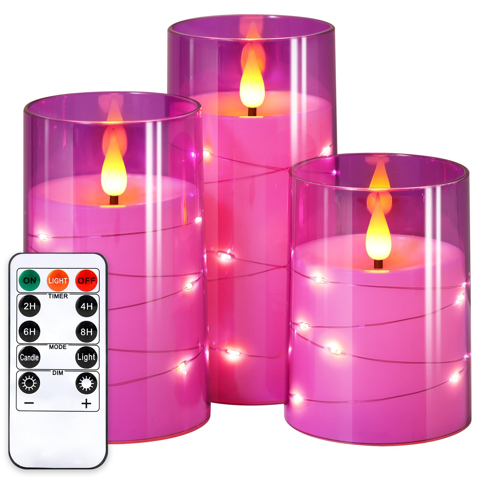 NURADA Flickering flameless candle with star string lighting creates warm ambience and safety.