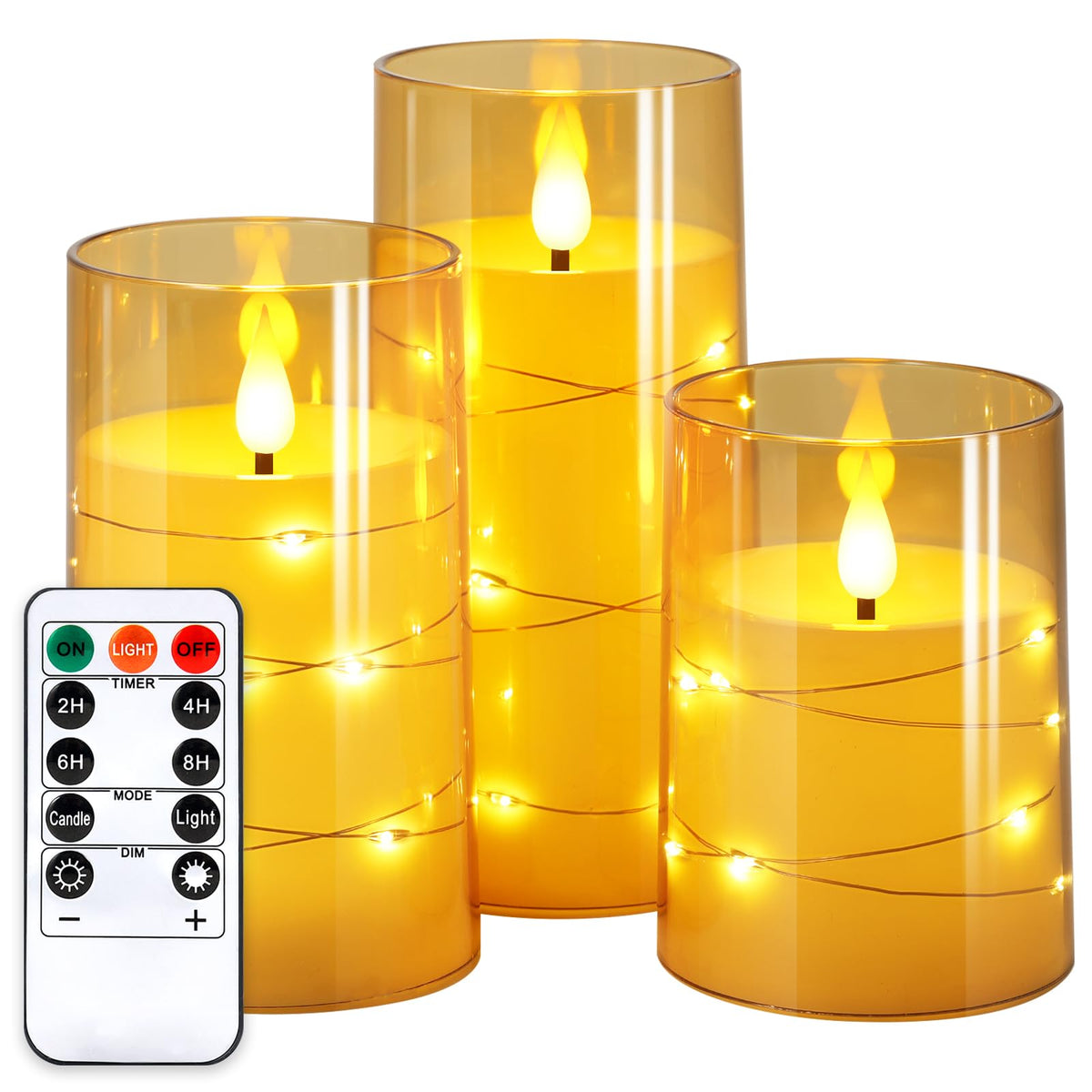 NURADA Flickering Flameless Candles with star wire glow for romance