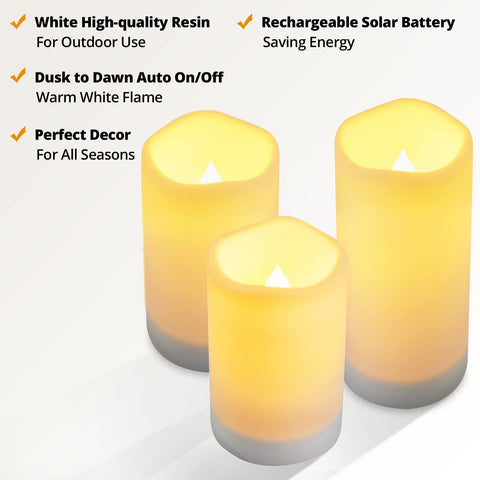 NURADA IP65 waterproof resin candles withstand rain for outdoor use.