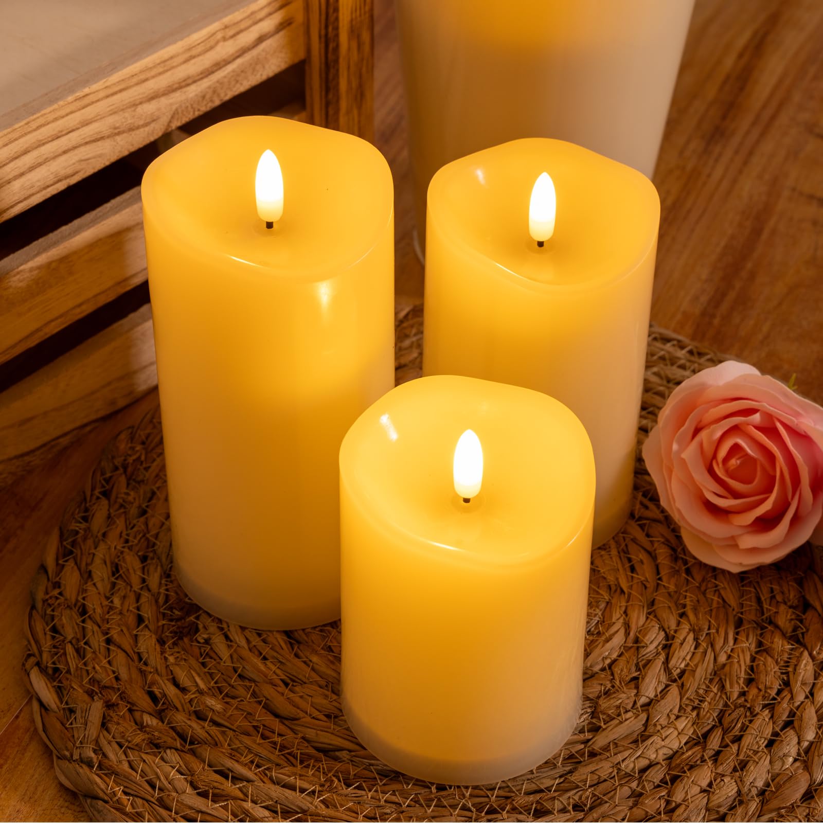 NURADA 3D-wick detail creates lifelike flicker for cozy indoor ambiance.