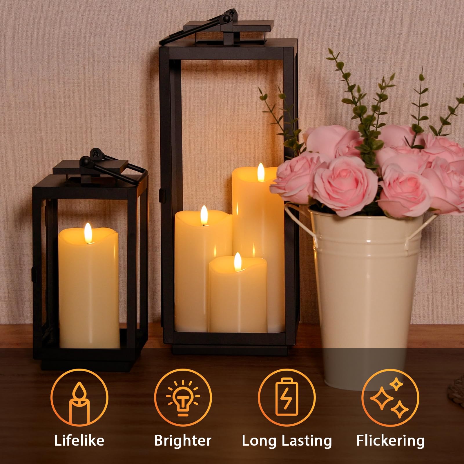NURADA LED pillar candle ivory bottom view, waterproof build for all-weather outdoor use.
