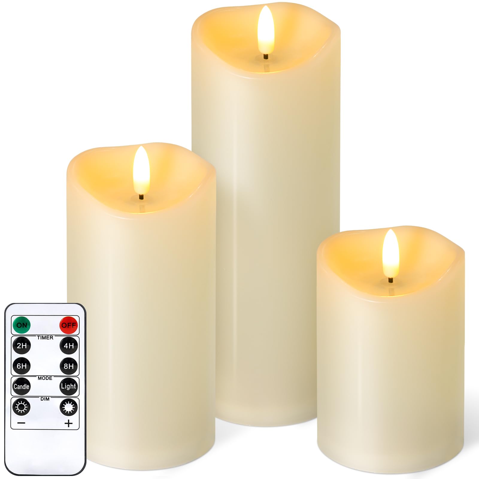 NURADA outdoor flameless candle ivory front view, safe outdoor ambiance with wax-free warmth.