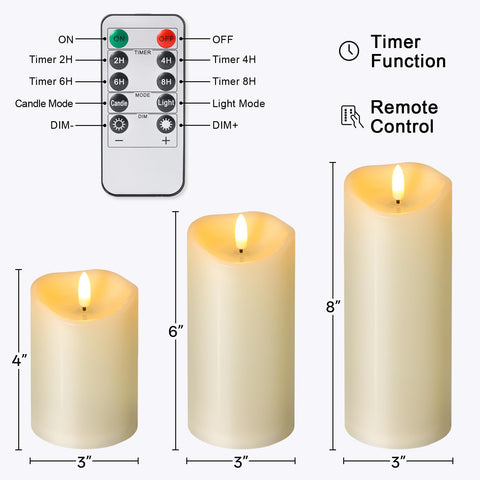 NURADA 3-pack ivory candles, remote timers for weddings and holidays.