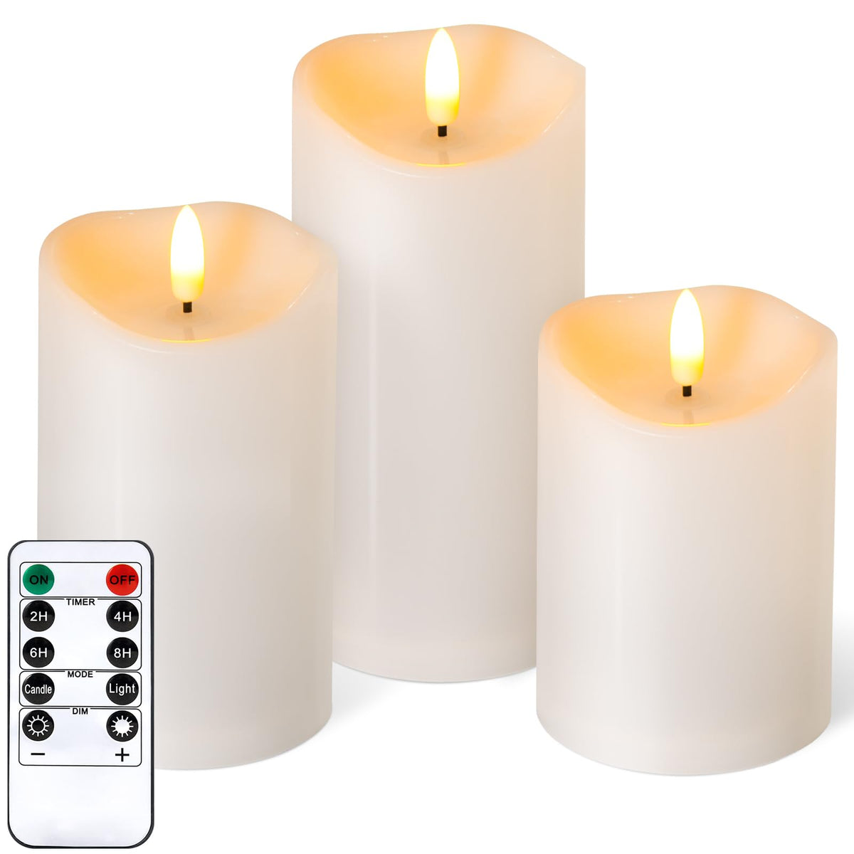 NURADA 3-pack ivory flameless candles with remote timer ready for outdoor setup and safe ambiance.