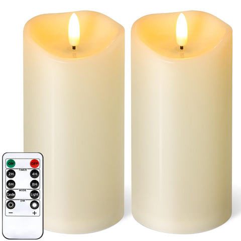 NURADA outdoor flameless candles with remote timer on patio table at dusk for safe ambiance.