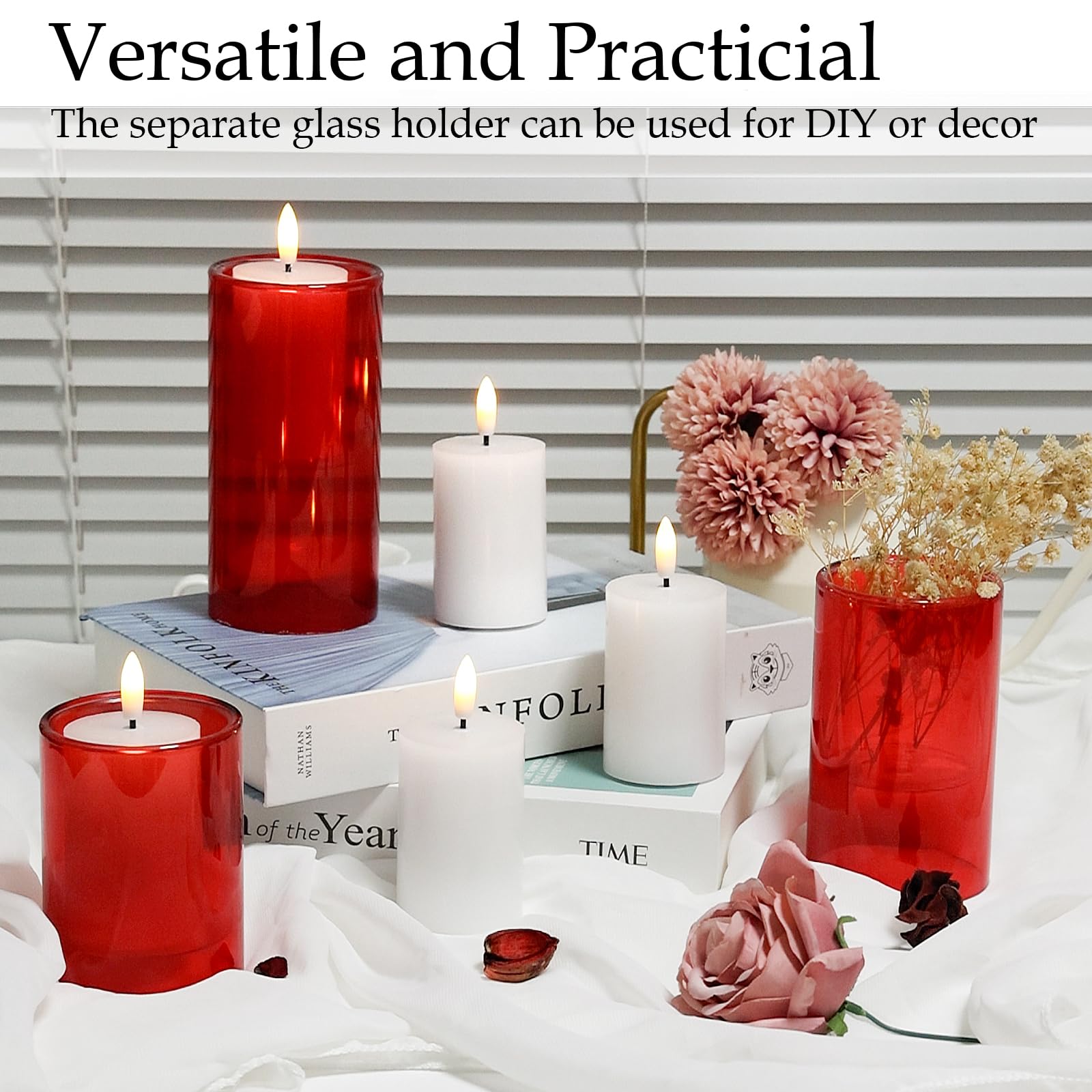 NURADA real wax pillar candle with 3D wick detail for realistic flicker