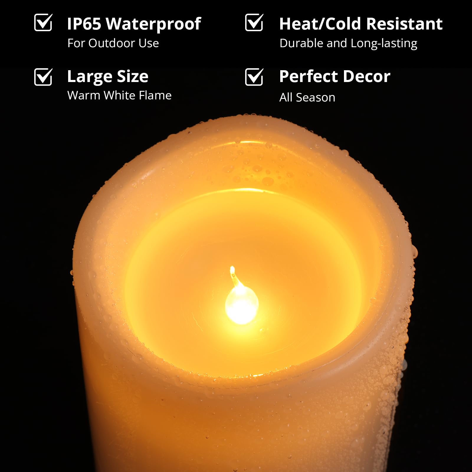 NURADA 10-inch ivory candle illuminating an outdoor space