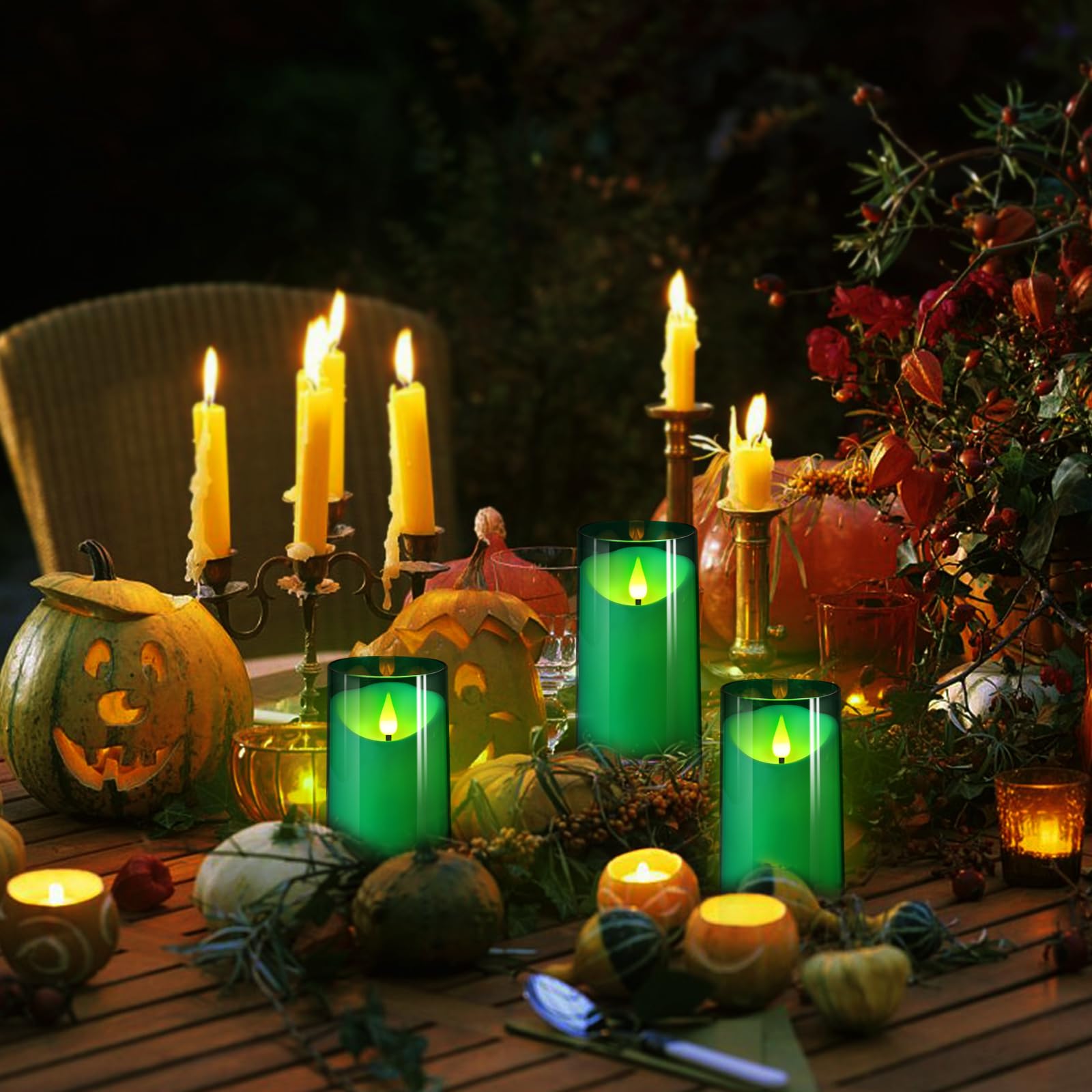 Nurada green flameless candle offers safe, flame-free decor.