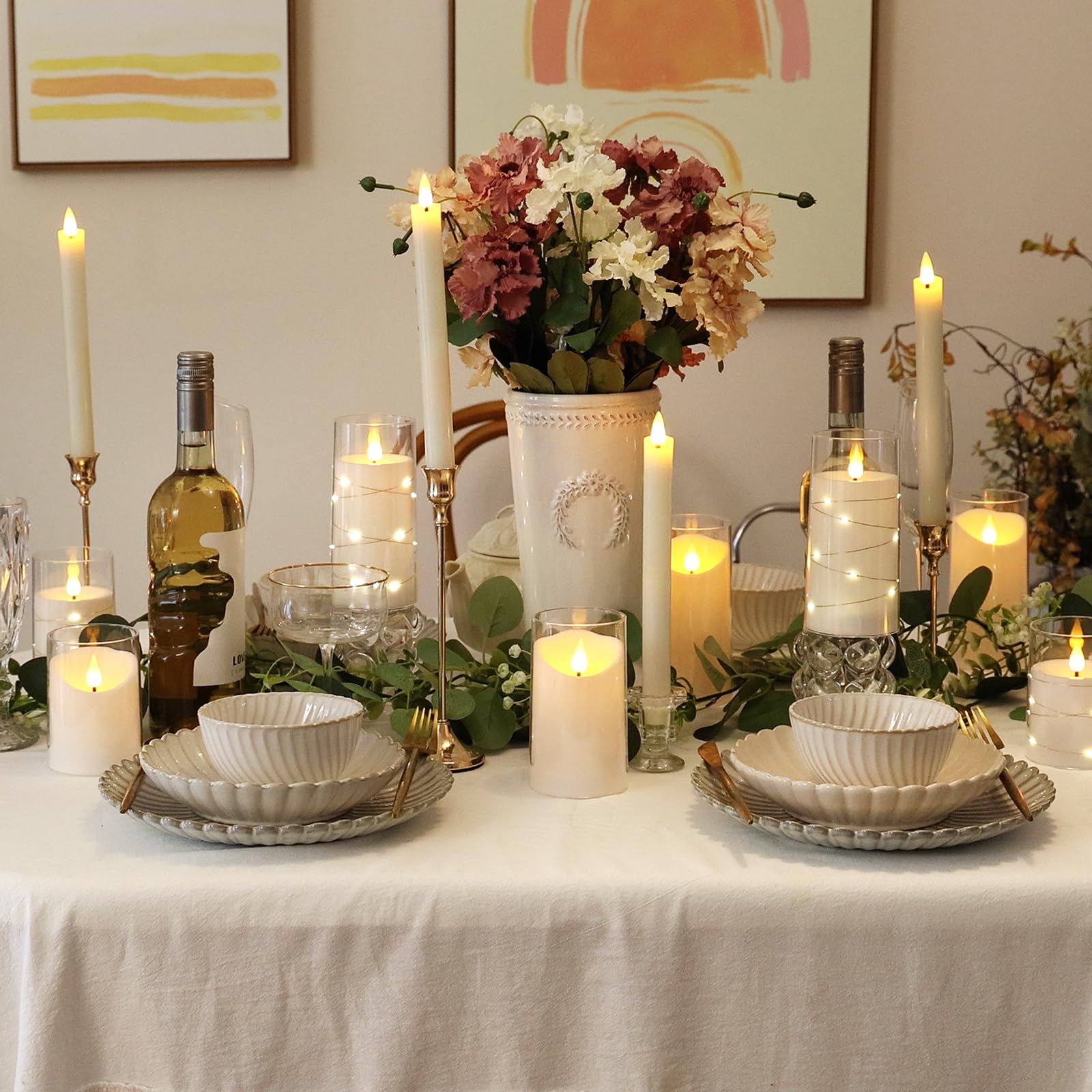 NURADA candles set on a dining table as a centerpiece