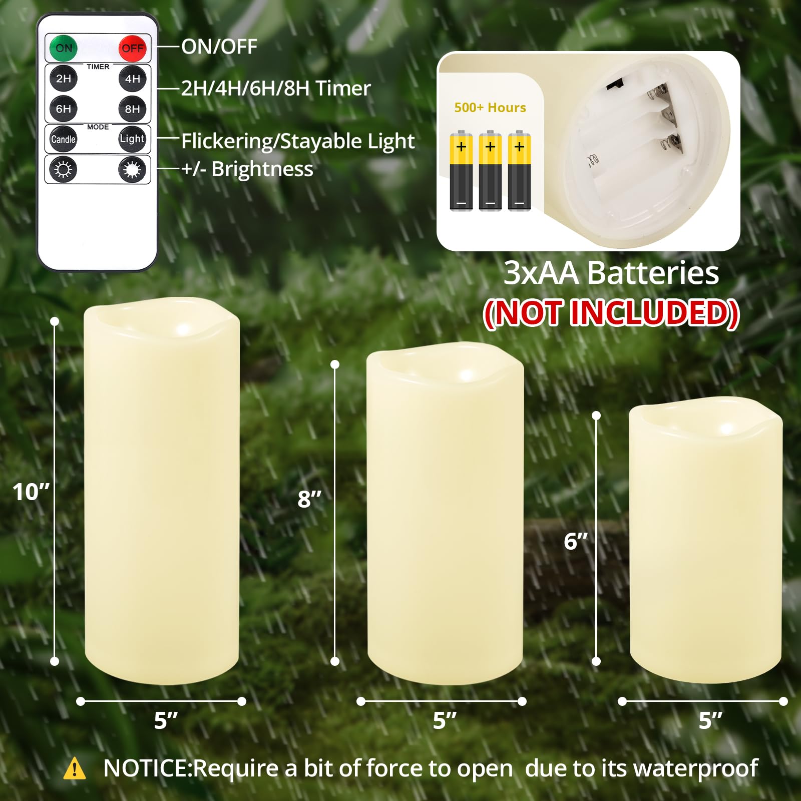 NURADA large pillar candle with warm yellow flicker