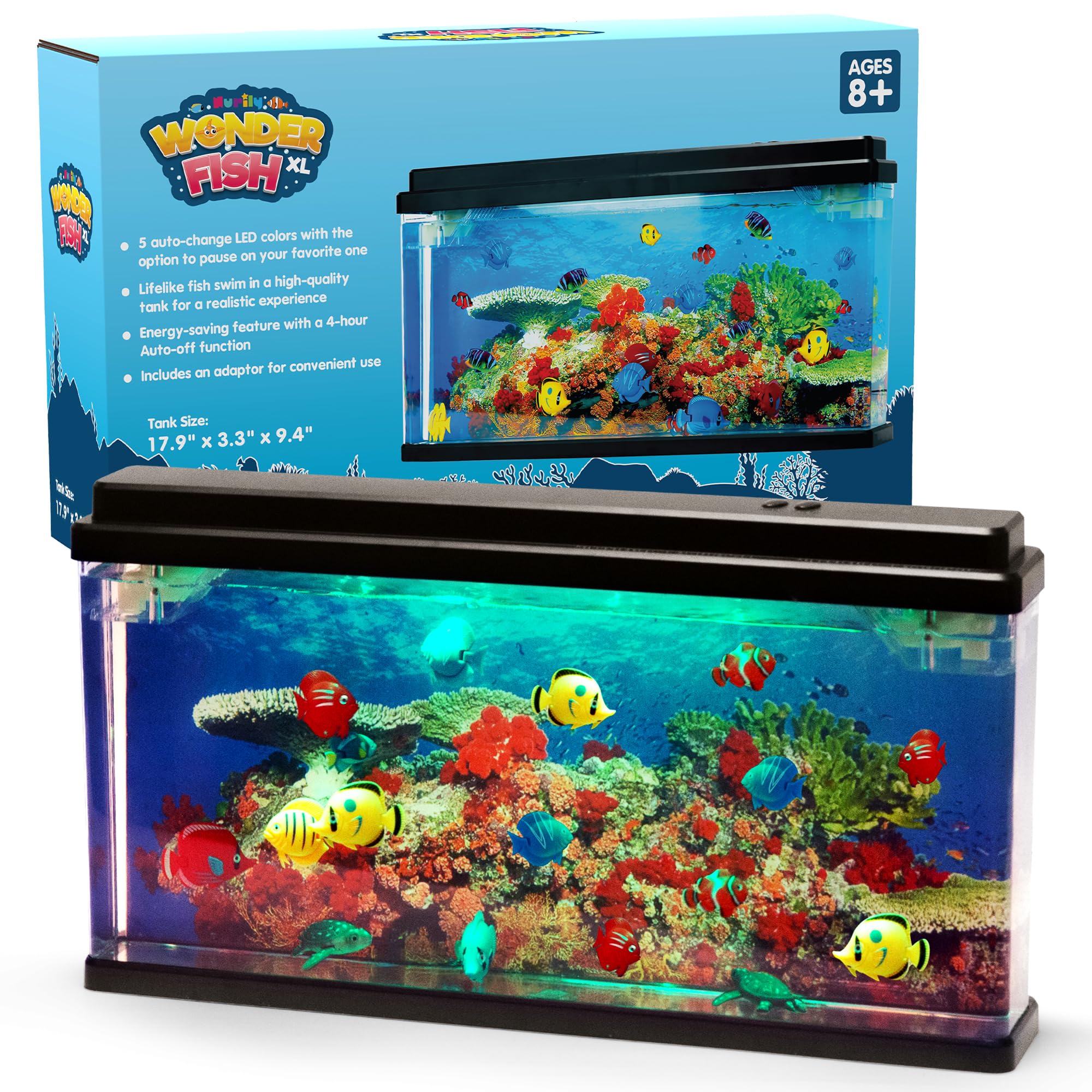 Nurily artificial fish tank XL moving fish display for a calming desk centerpiece.