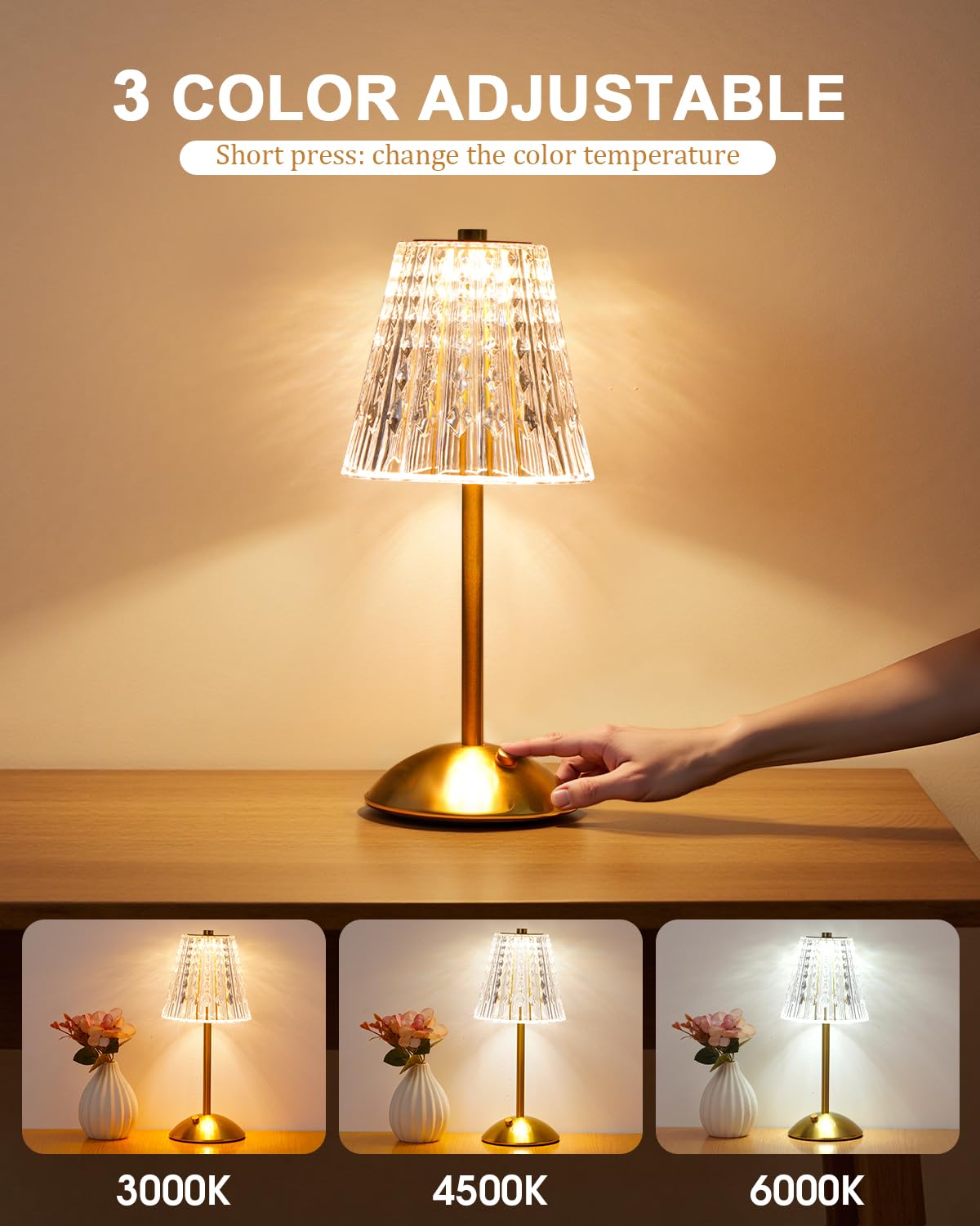 Nusogon rechargeable table lamp with USB-C charging for cord-free convenience.