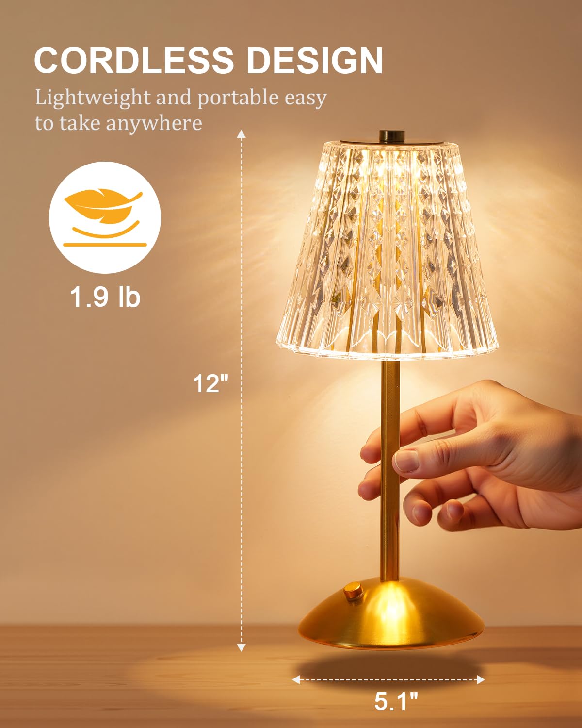 Nusogon touch-dimmable lamp offering 2700K–6000K for adaptable lighting.