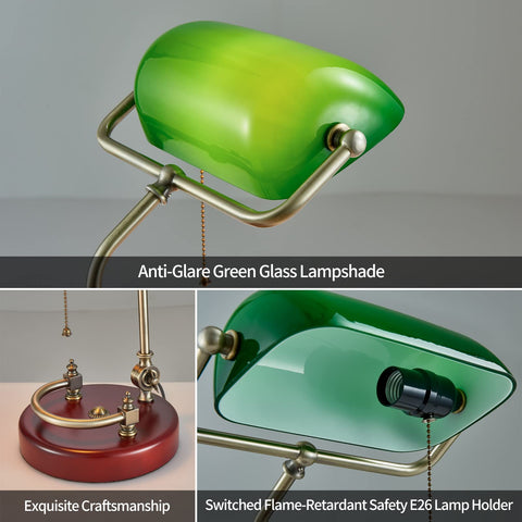 NUSRAN Bankers Lamp features 350-degree shade rotation for flexible lighting angles