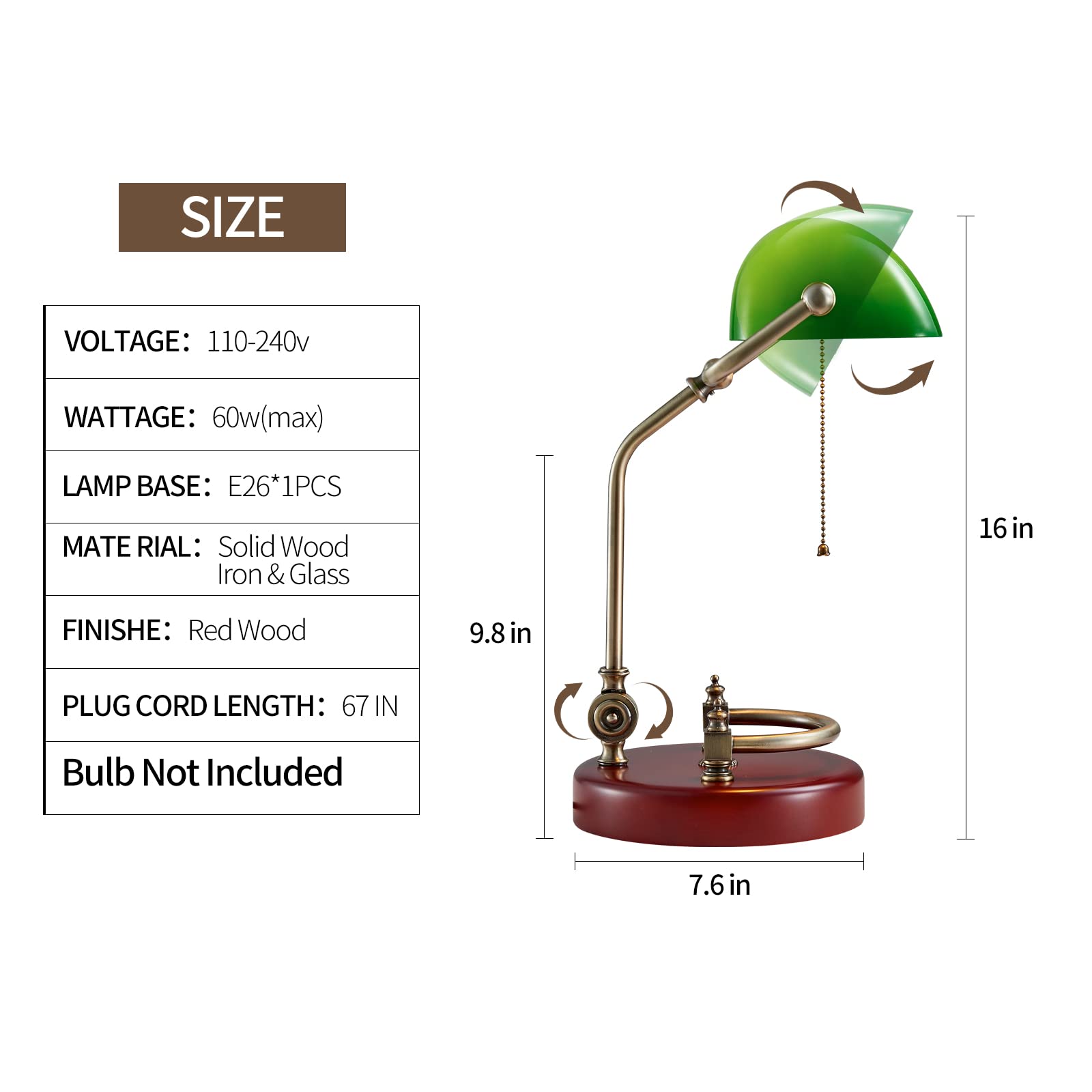 NUSRAN Bankers Lamp showcasing a green glass shade for clear illumination
