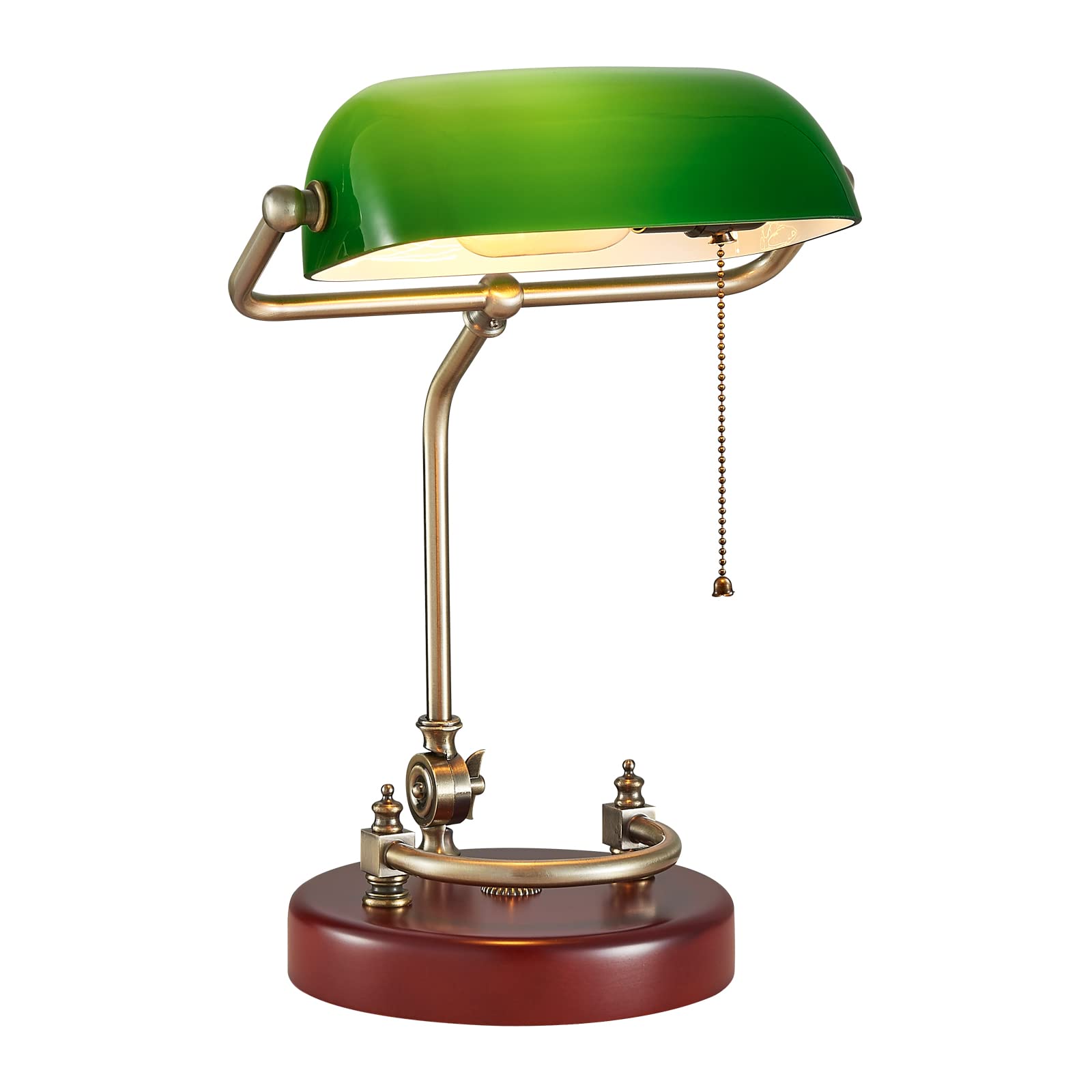 NUSRAN Bankers Lamp with solid birch base for durable desk ambiance