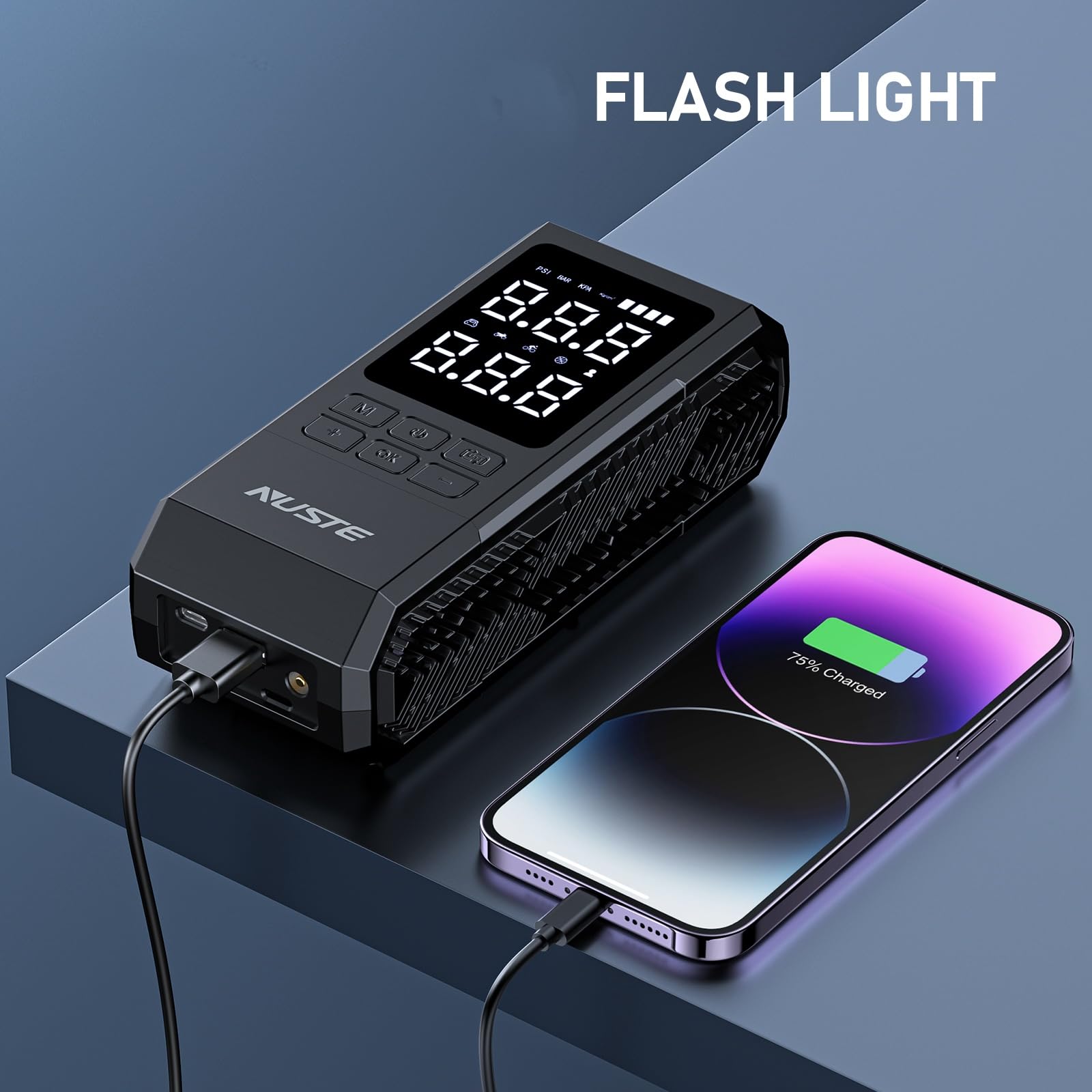 NUSTE digital display shows real time tire pressure clearly