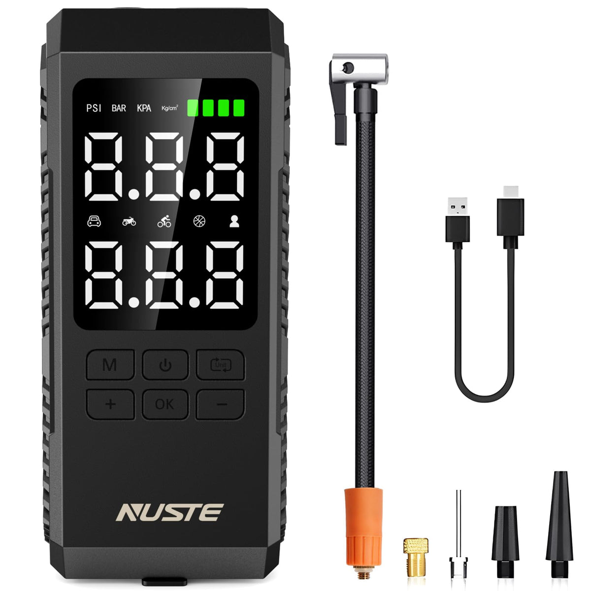 NUSTE tire inflator with digital gauge for quick accurate inflation