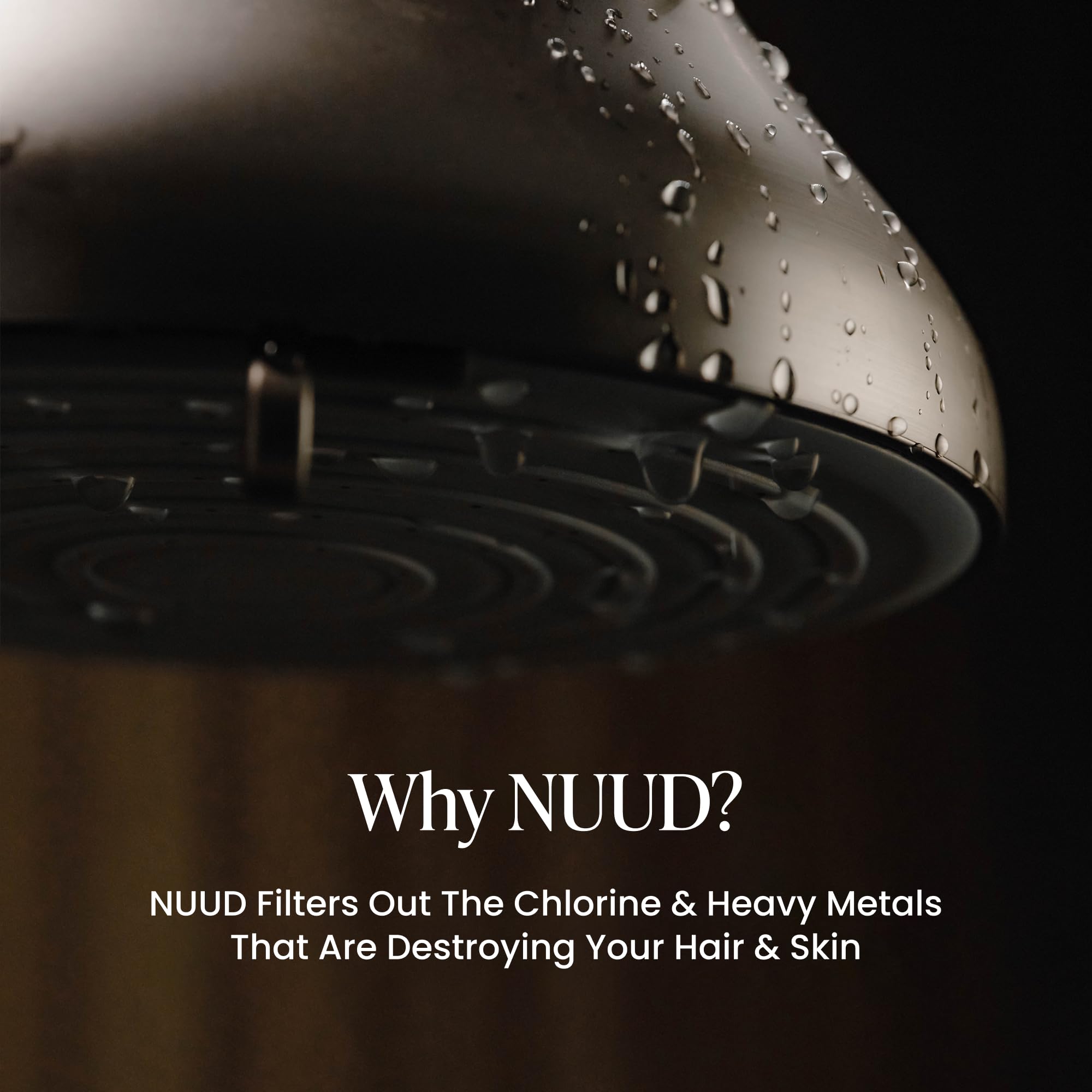 NUUD filtered shower head water clarity after filtration supports softer skin