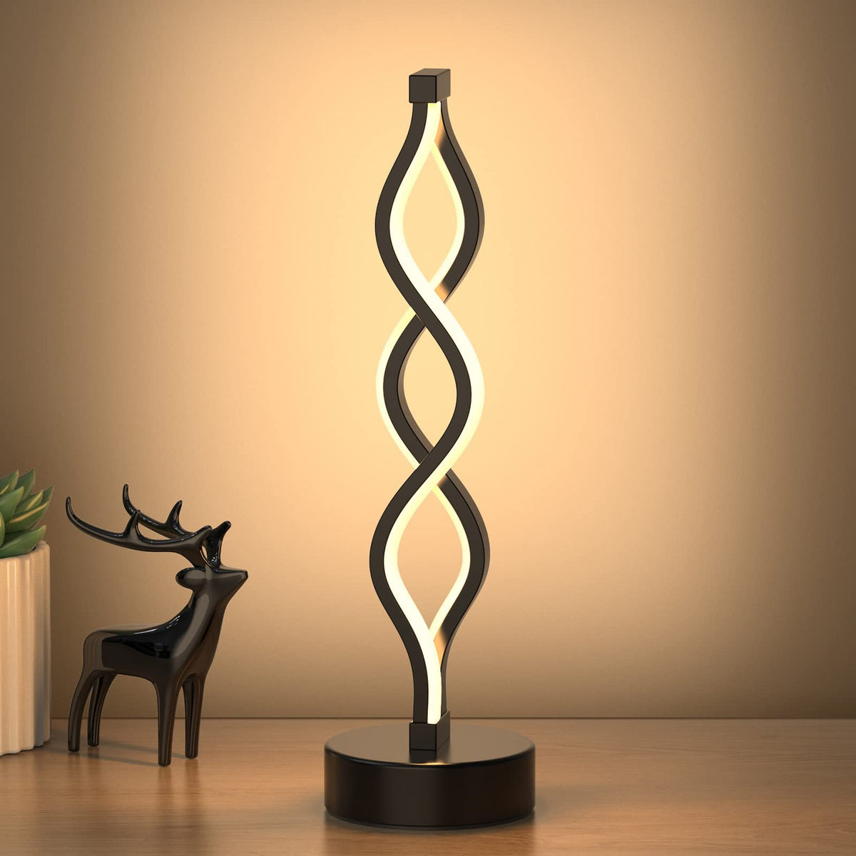 NUÜR Infinity Spiral lamp with black base enhances modern ambience in living rooms