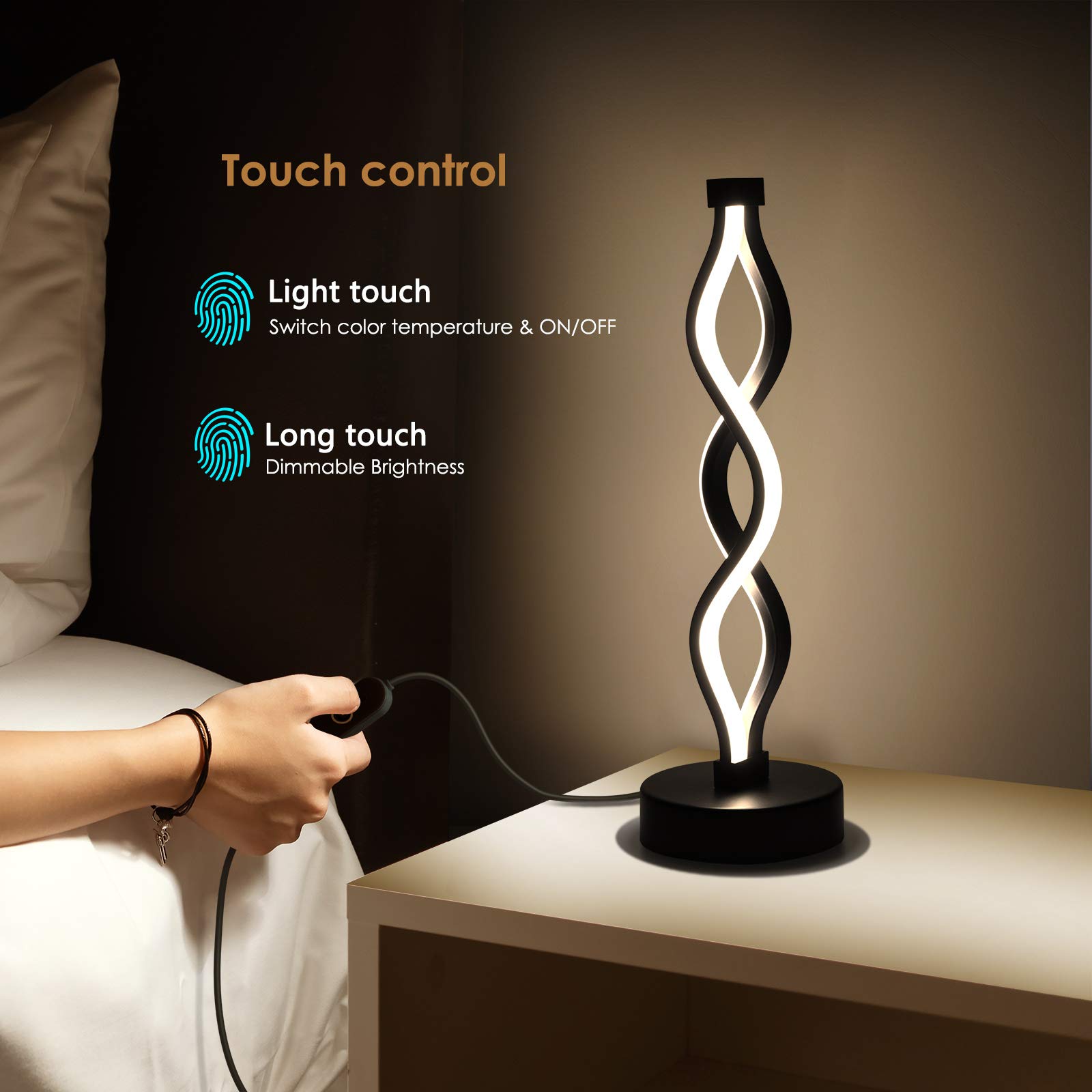 NUÜR Infinity Spiral lamp showcases three color settings for versatile mood lighting
