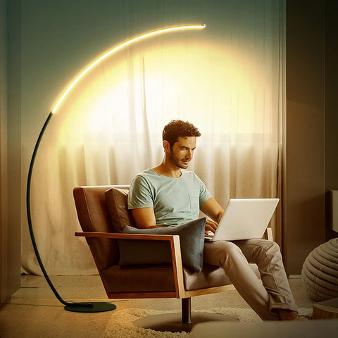 NUÜR Arc lamp with three color temperatures for adaptable task lighting