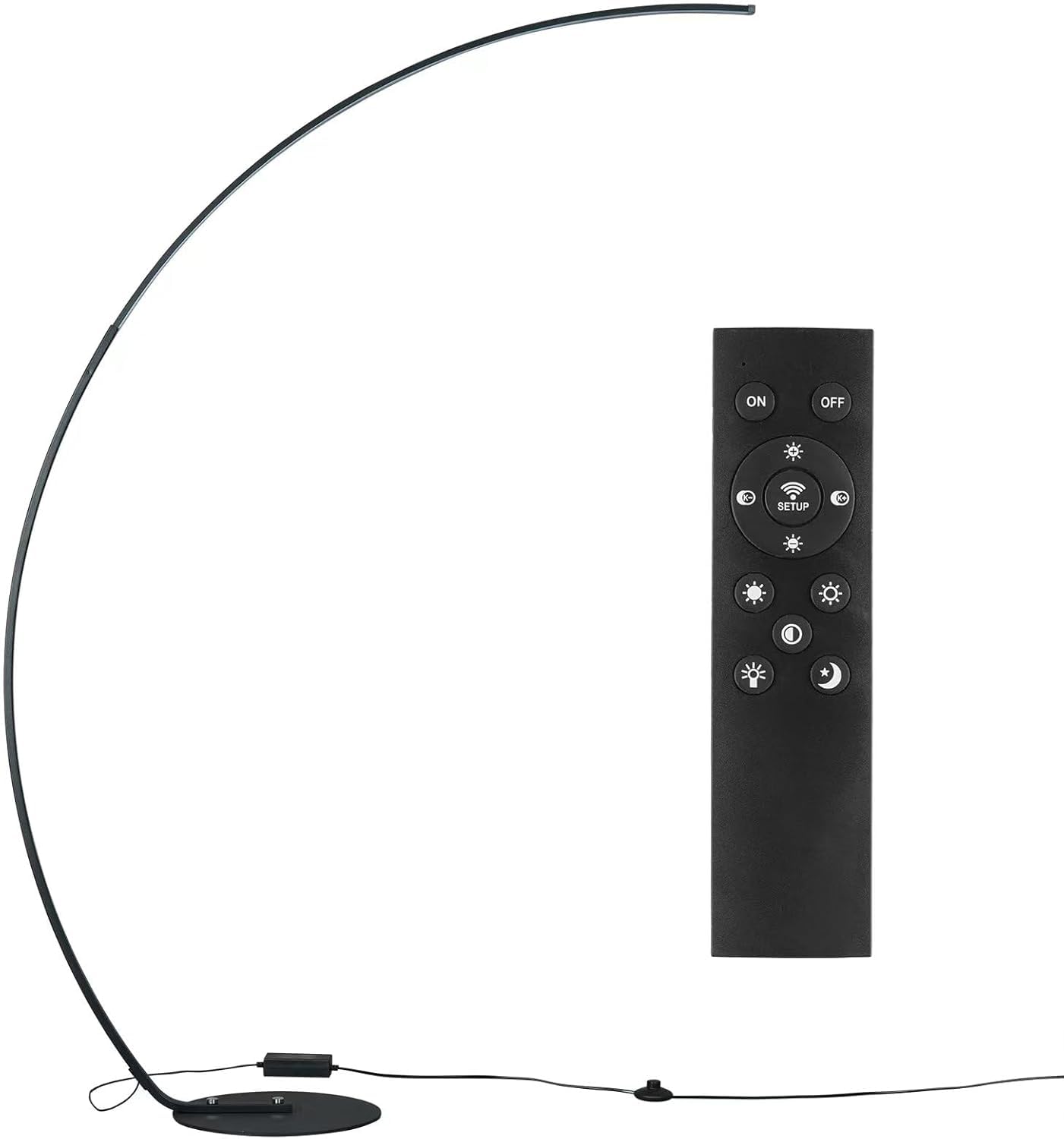 NUÜR Modern Arc lamp brightens living rooms, offices, or bedrooms with adjustable light