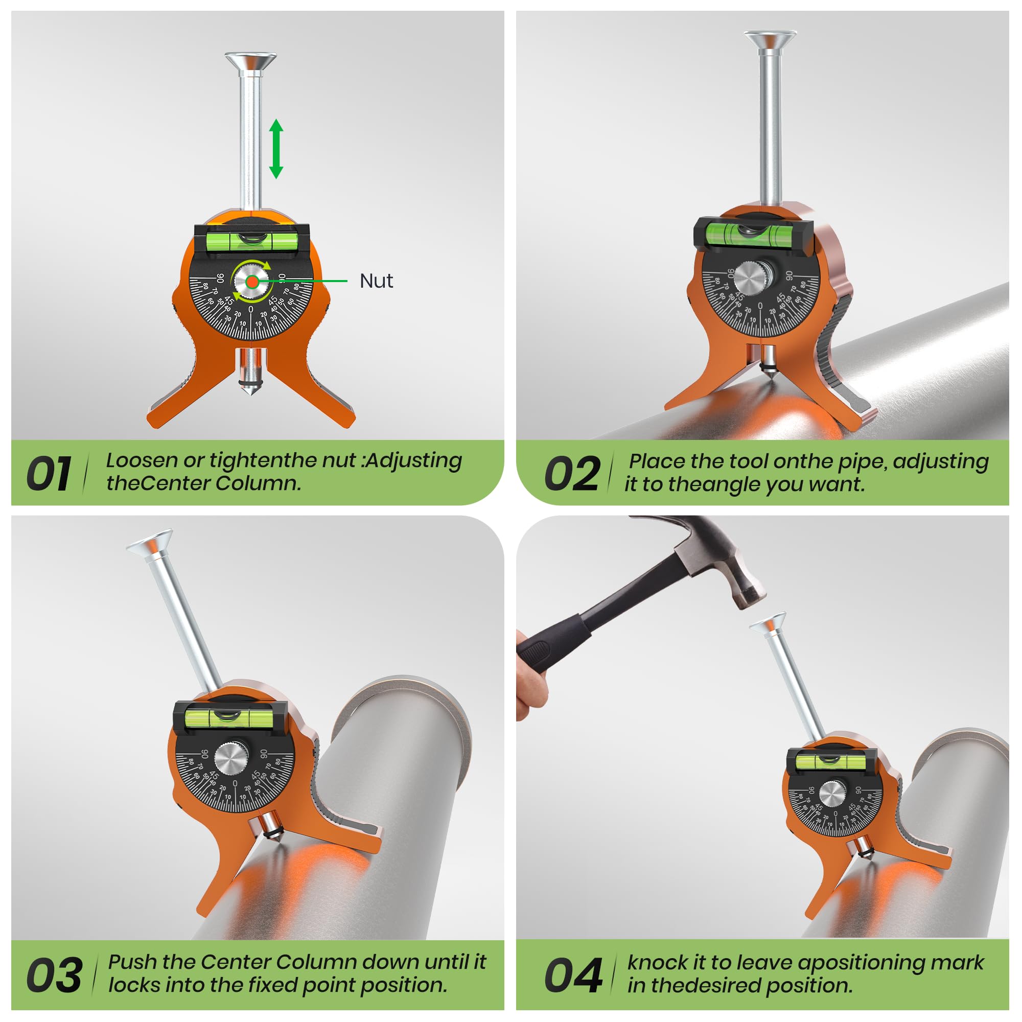 Nuvium pipe center finder enables safer hammering with a larger head