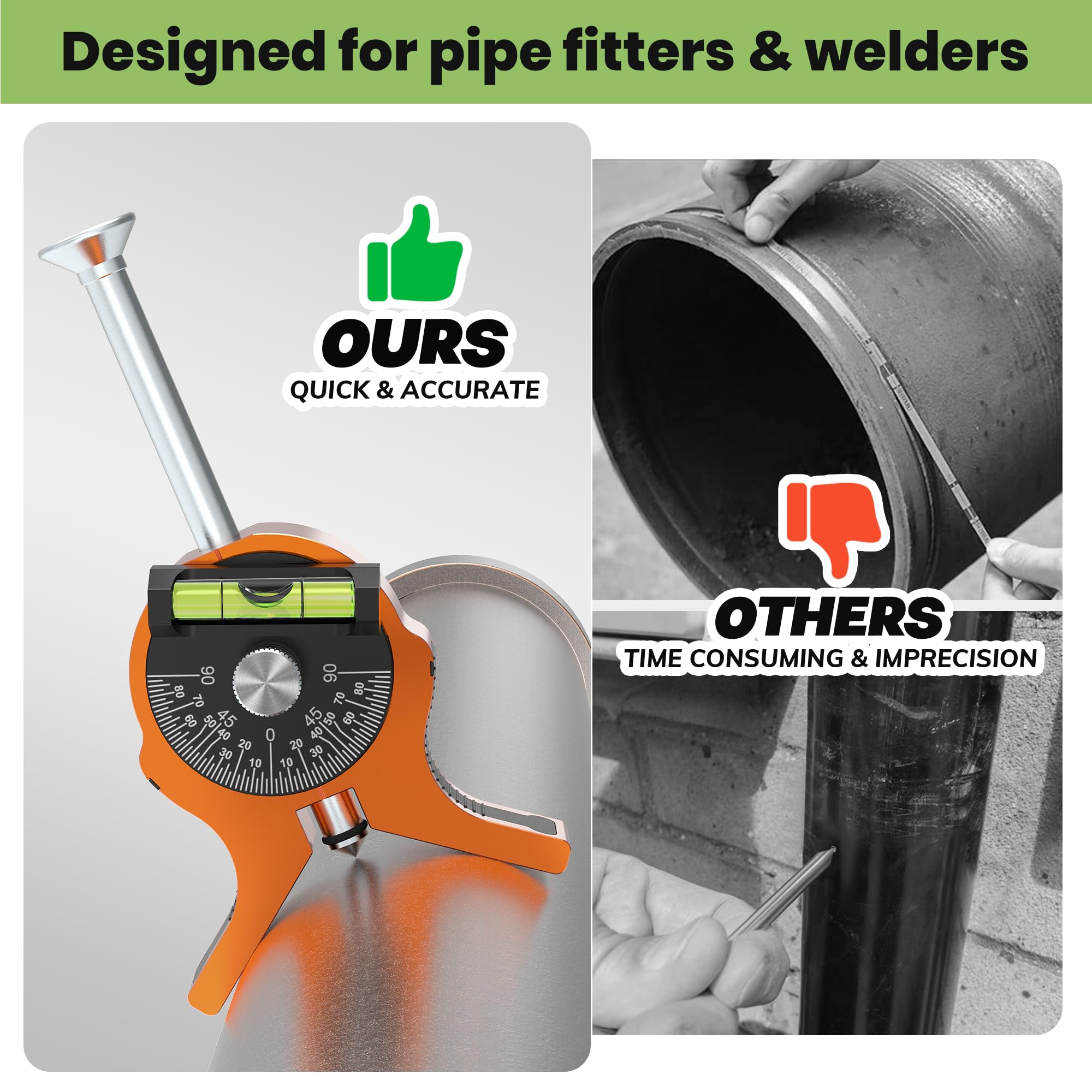 Nuvium pipe center finder wide legs stabilize readings for centered marks