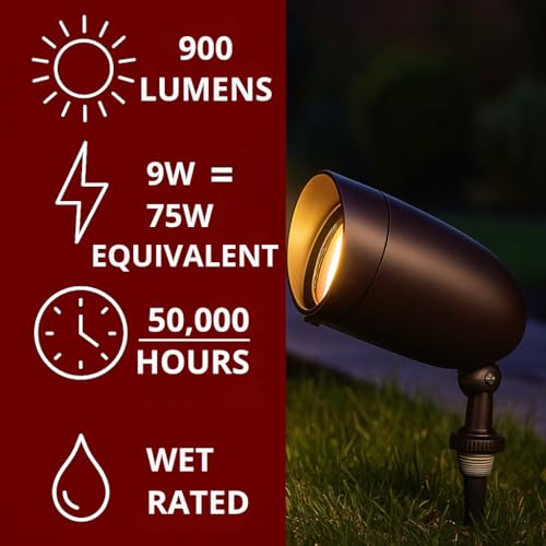 Nuvo LED waterproof yard flood light highlights pathways and gardens in all weather.