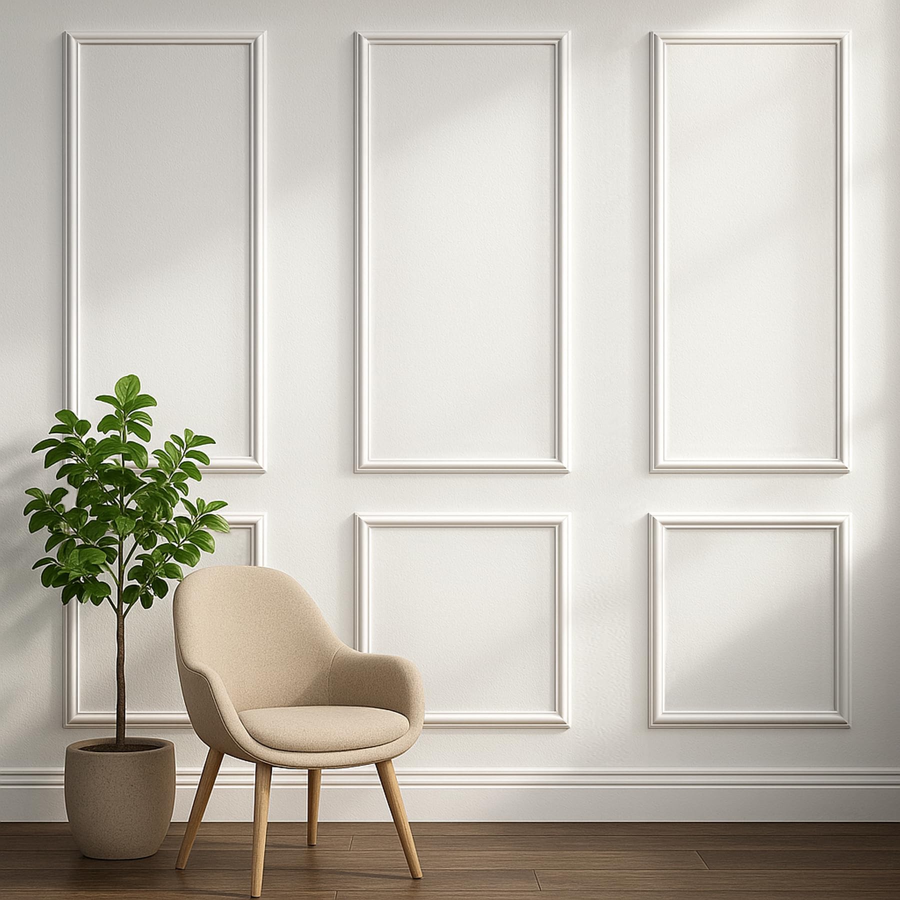 Nuvos AEON peel-and-stick molding kit panel assembly for quick DIY wainscoting