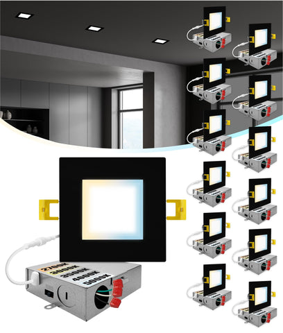 NUWATT 12-pack 4in square ultra-thin LED panel for seamless ceiling integration.