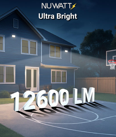 NUWATT 12600 lumen flood light delivers expansive coverage for large outdoor areas.