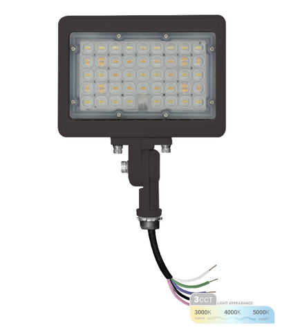 NUWATT 30W flood light on bronze knuckle mount for exterior architectural lighting