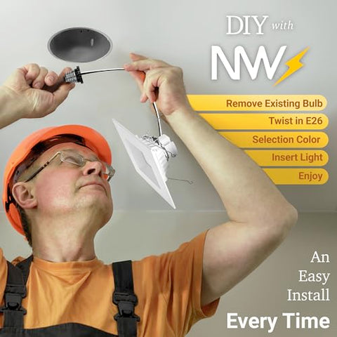 NUWATT 4-pack square LED fixtures for versatile retrofit.