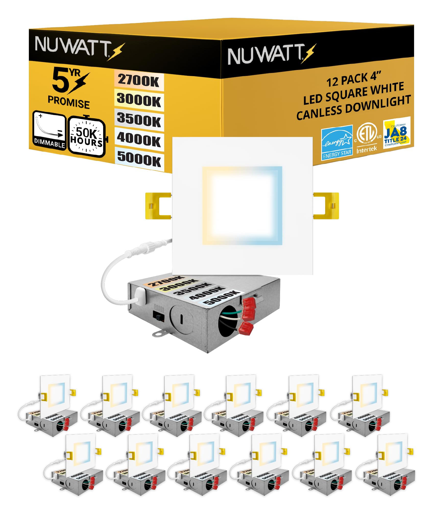 NUWATT 4in square LED downlight with 5CCT for adaptable room ambience