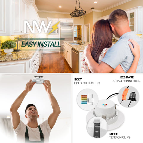 NUWATT dimmable 4-inch recessed light for mood control.