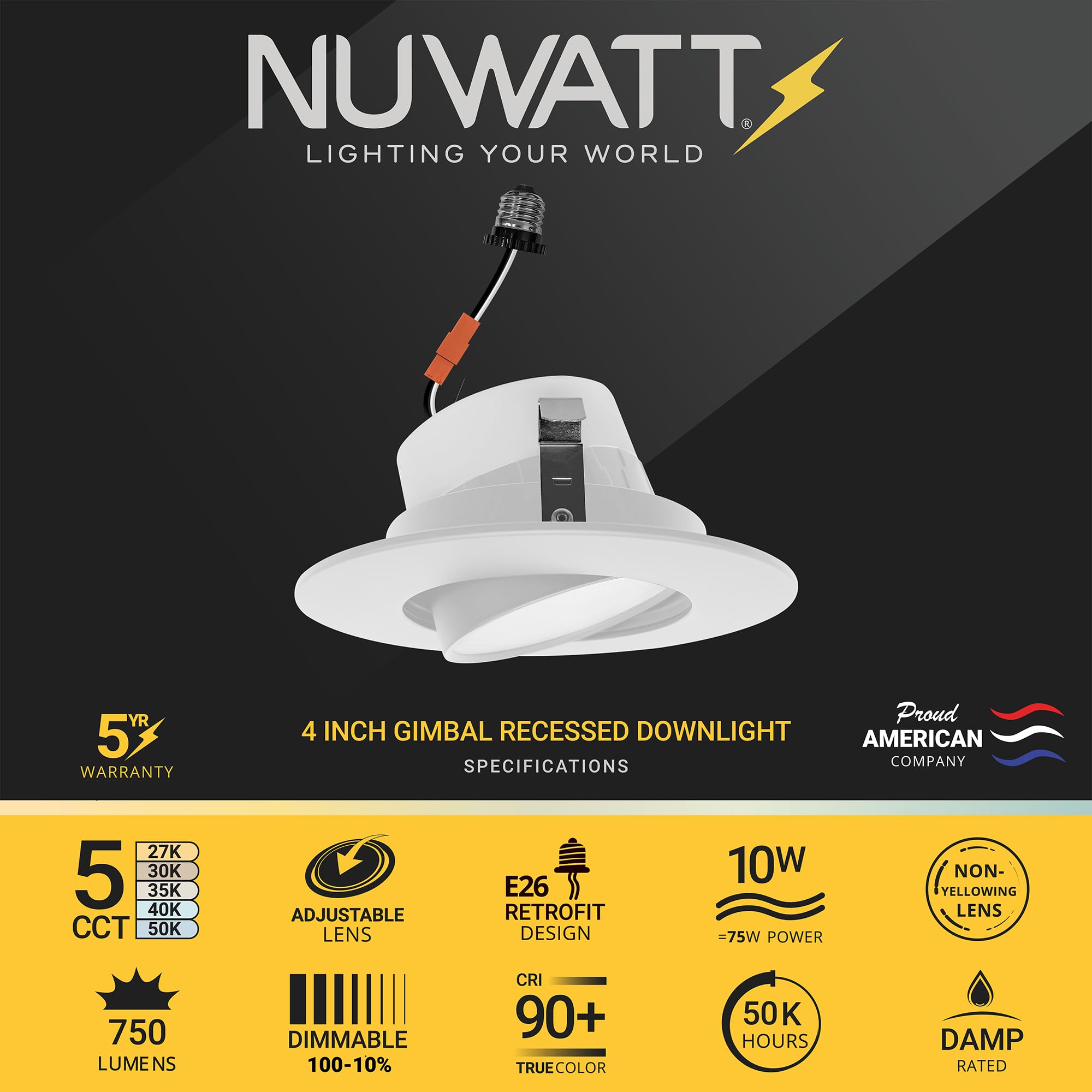 NUWATT 4-inch downlight demonstrates adjustable tilt for precise targets.