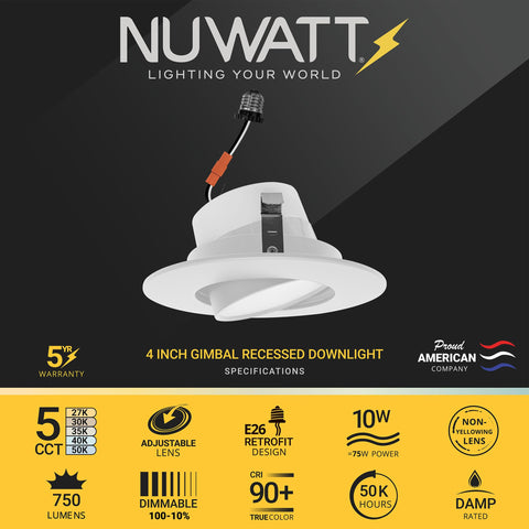 NUWATT 4-inch downlight demonstrates adjustable tilt for precise targets.