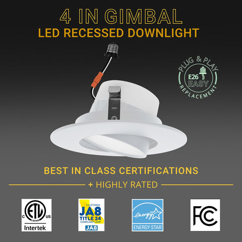 NUWATT 4-inch downlight tilt-motion range for flexible highlighting.