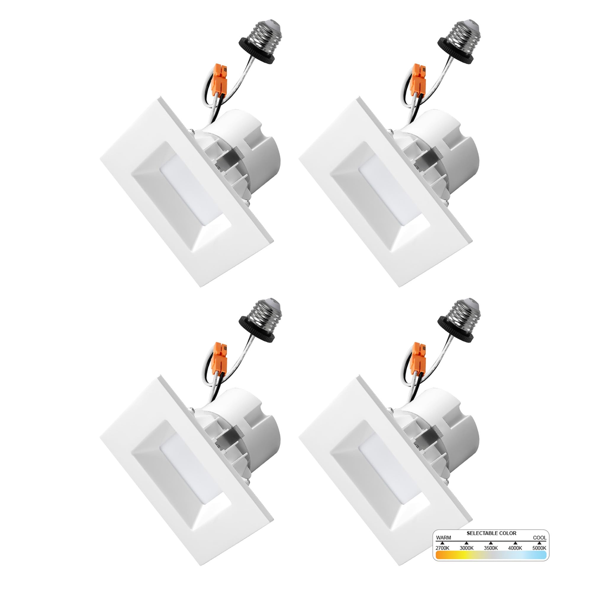 NUWATT four-pack square LED retrofit packaging for quick setup