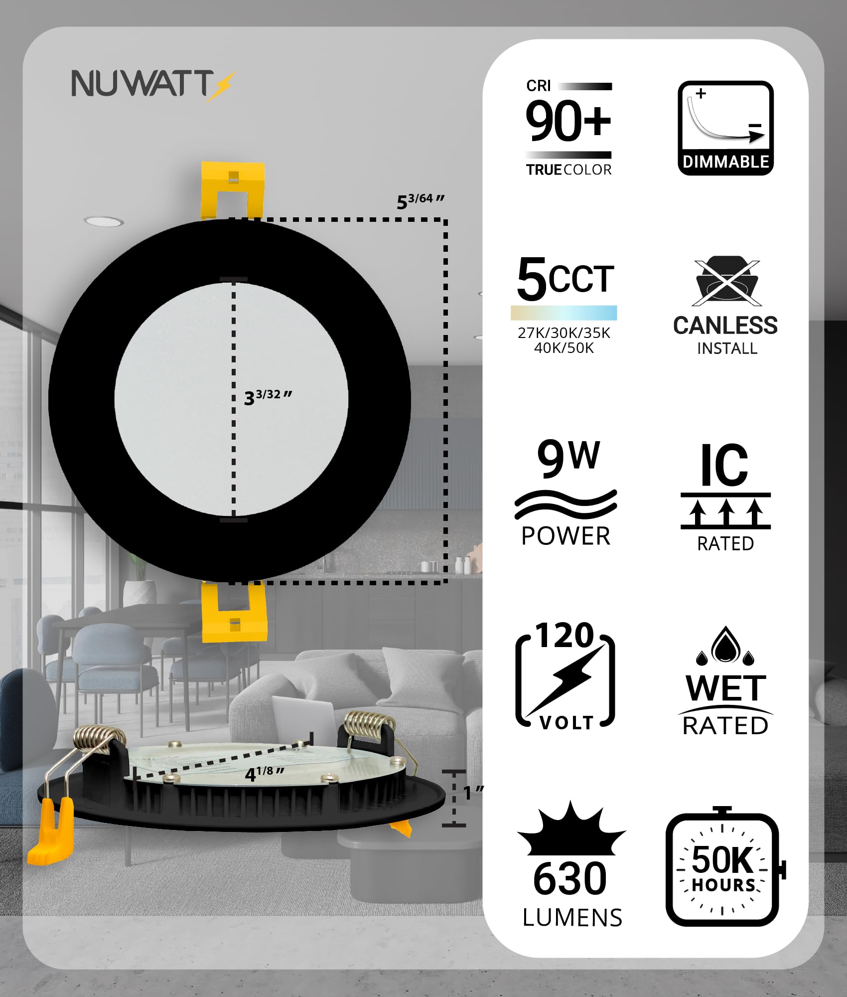 NUWATT 5CCT selectable 2700K to 5000K downlight for flexible ambiance