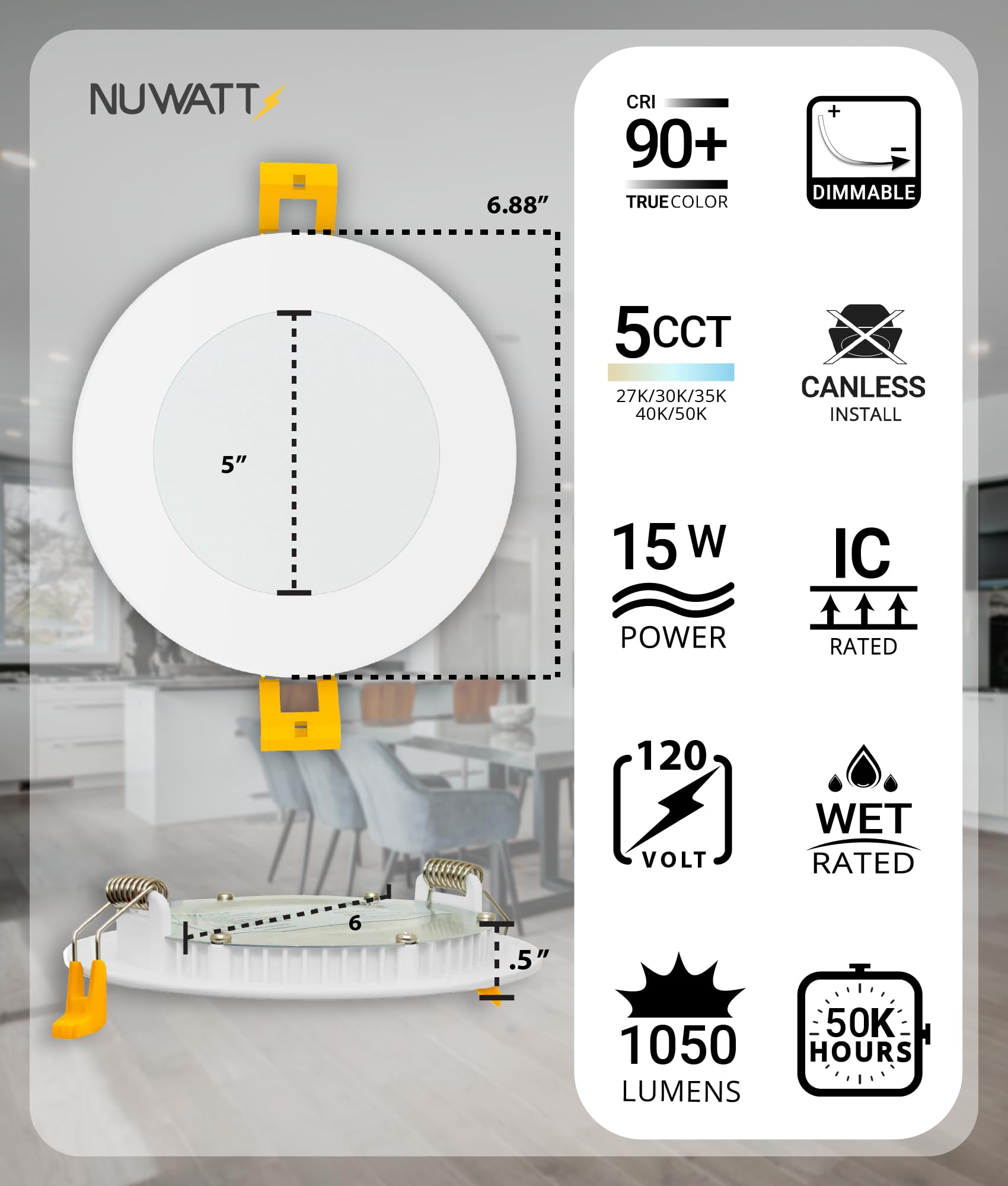 NUWATT recessed light demonstrates color temperature switch for warm to cool options