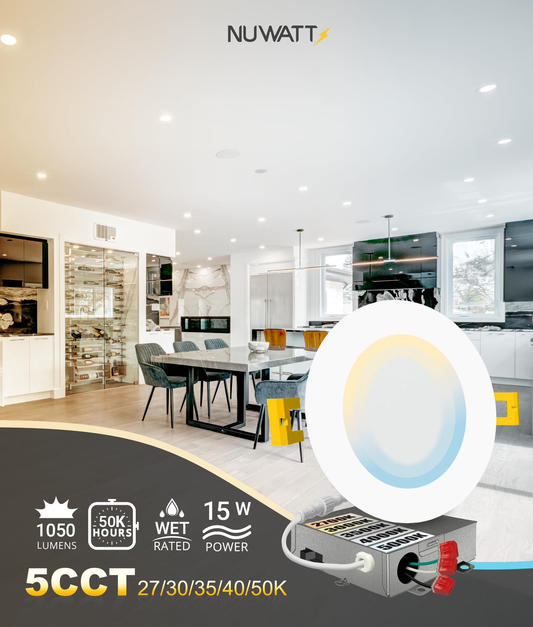 NUWATT dimmable 6-inch recessed light with smooth brightness control