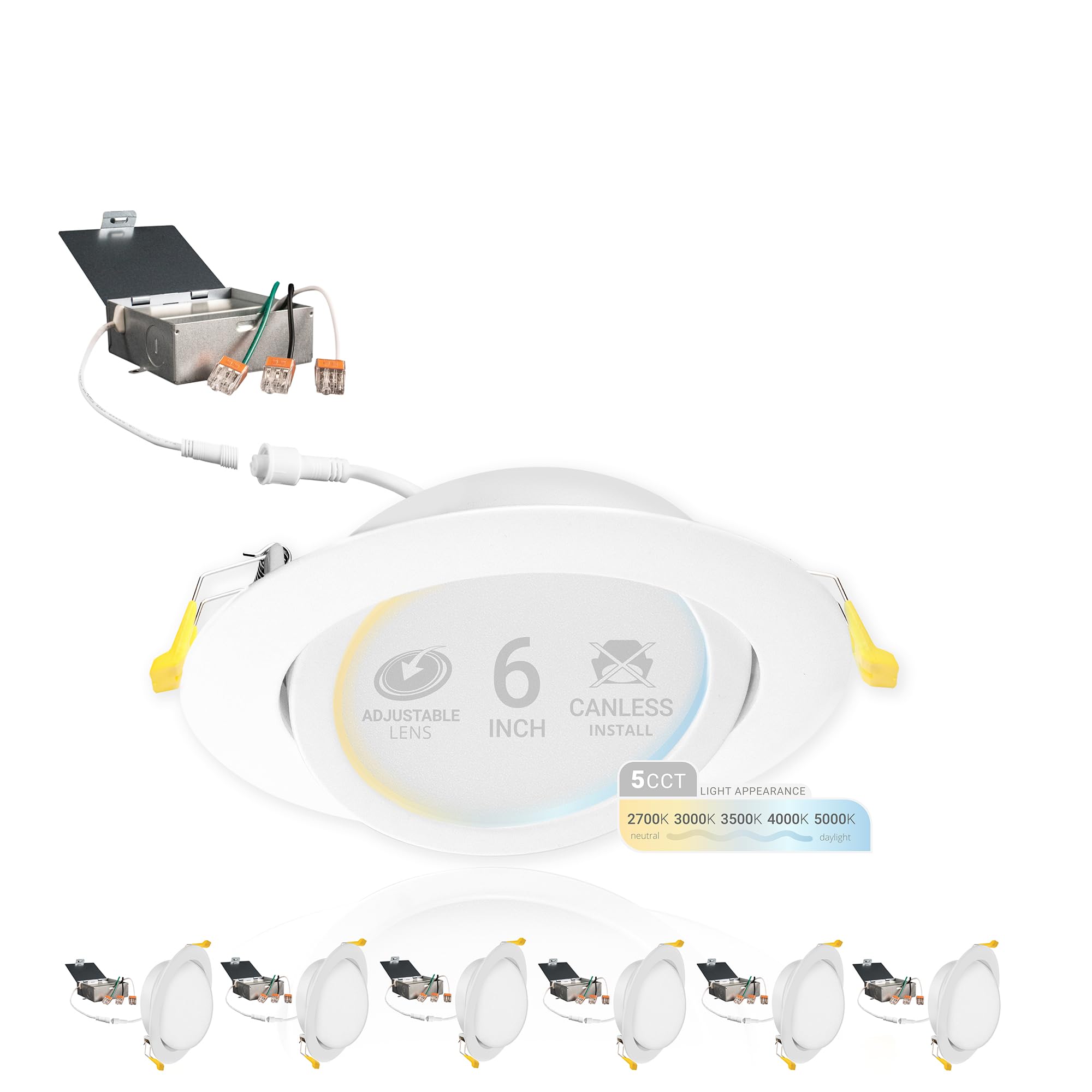 NUWATT 6-inch gimbal LED recessed light with angle adjustment for precise lighting.