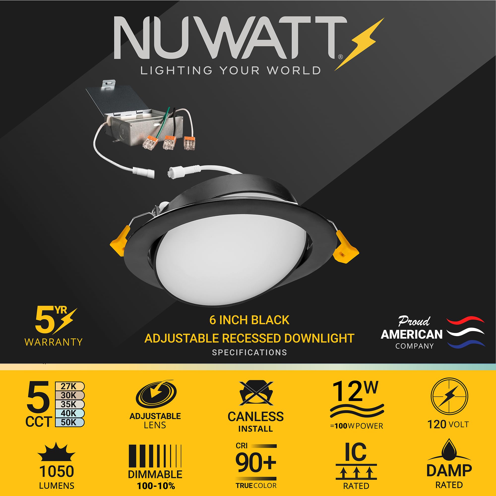 NUWATT 6-inch gimbal light swivel angle for precise task lighting.