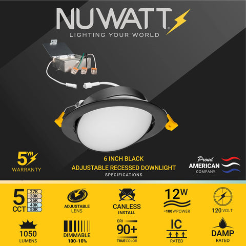 NUWATT 6-inch gimbal light swivel angle for precise task lighting.