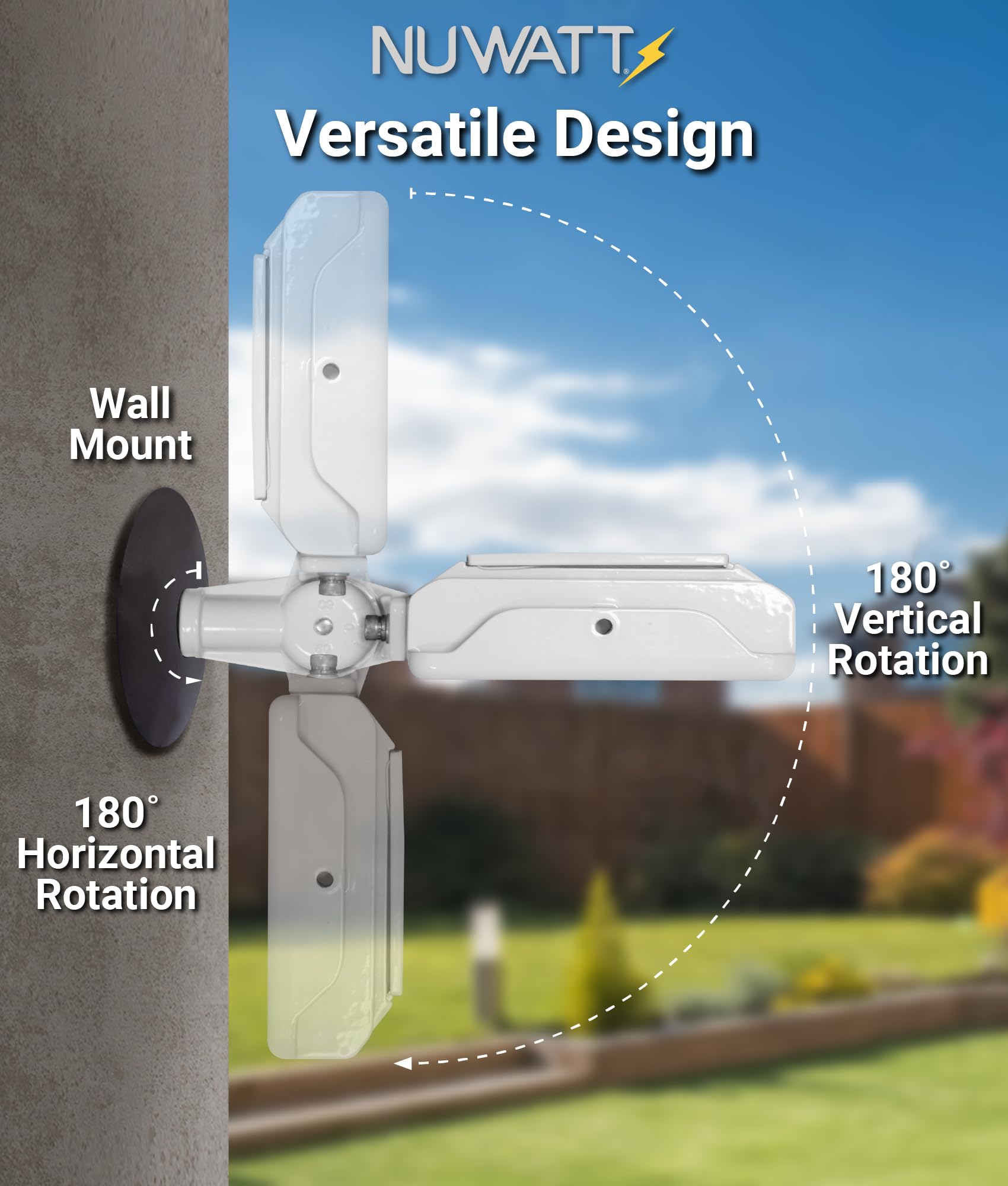 NUWATT 90W flood light with 150-degree beam covering wide spaces effectively.